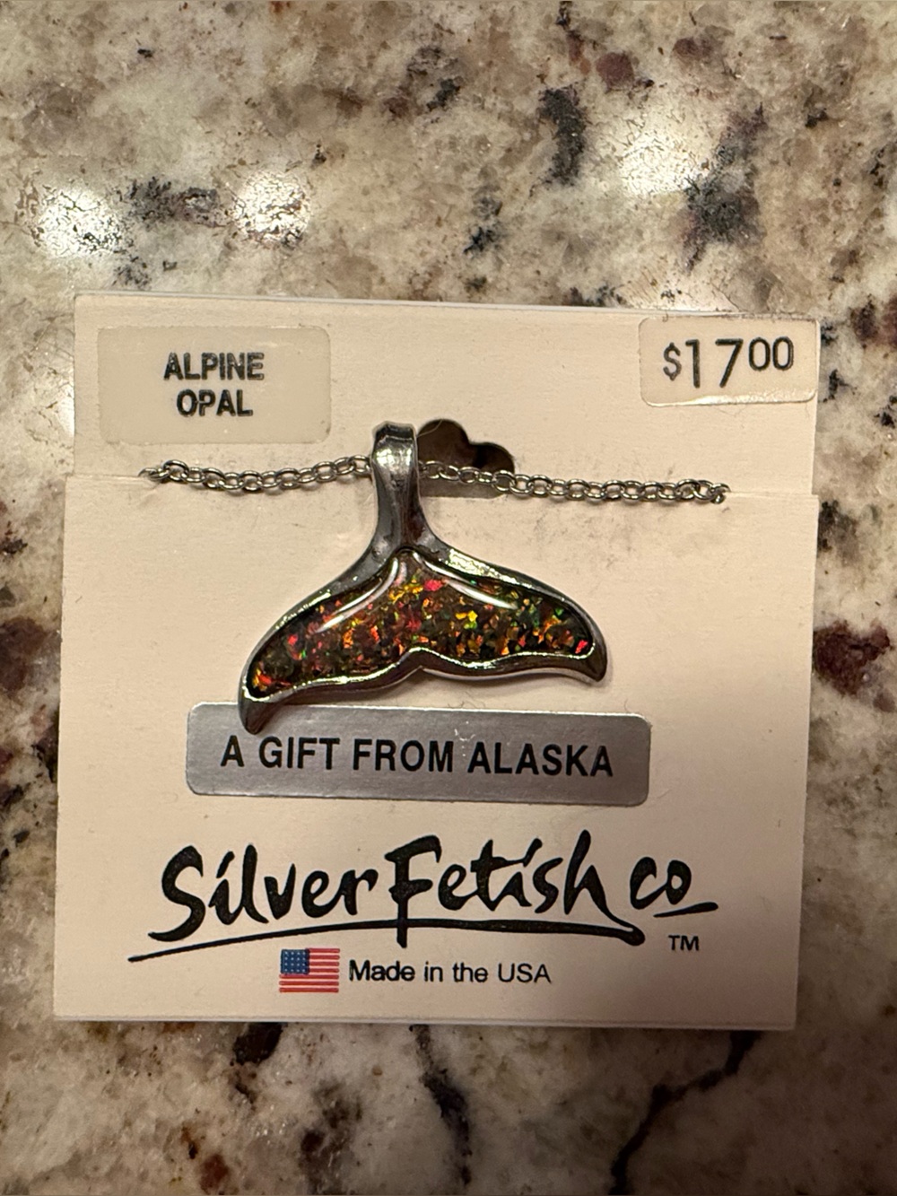 Silver Fetish Co Alaska Alpine Opal Multicolor Whale Tail Pendant Necklace